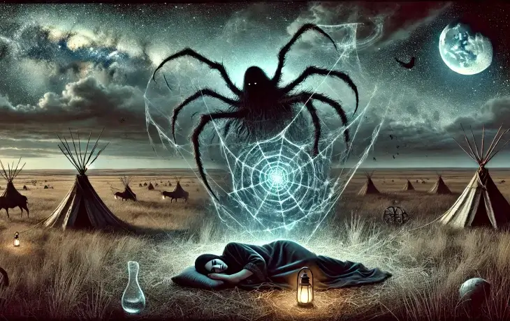 Örümcek Ana – gece karanlığında rüyaların bekçisi, kader ağını ören gizemli dişi varlık, yaşamın ince dengesini sembolize eder